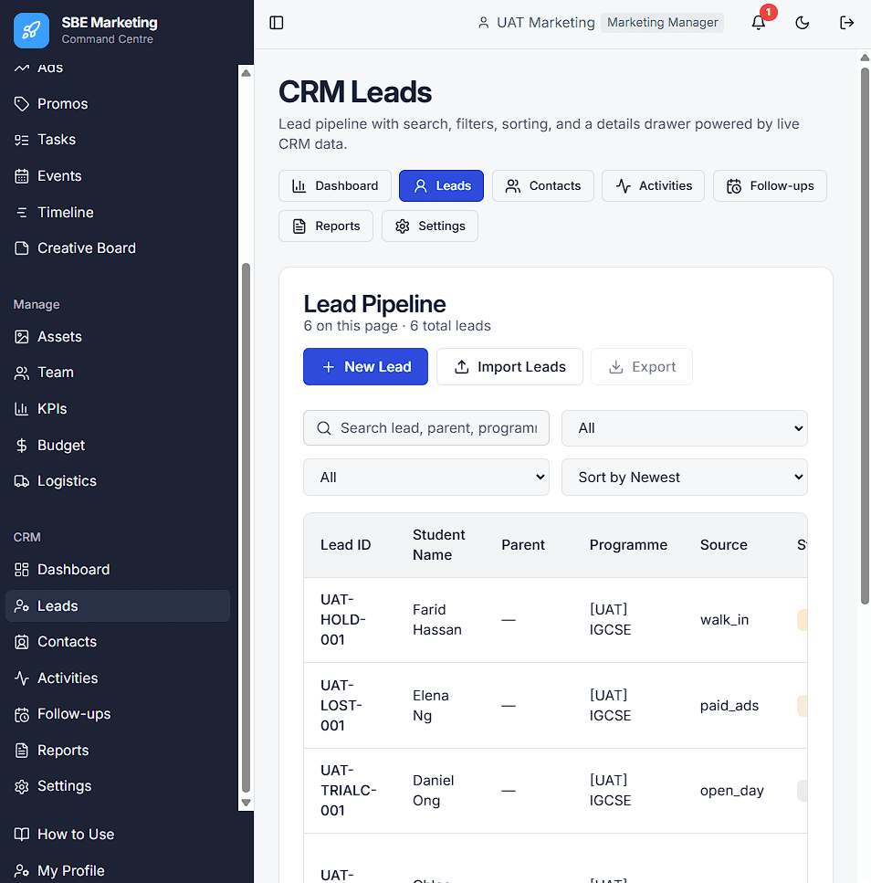 Marketing CRM SBE screenshot 2